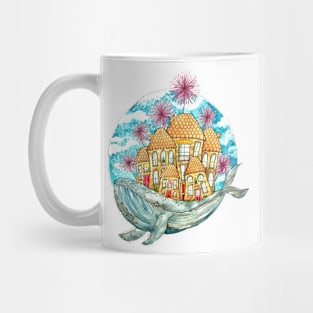 Whimsical Whale and Houses Mug